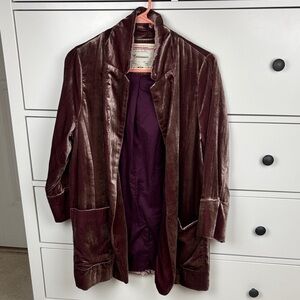 Anthropologie Velvet Blazer in Burgundy